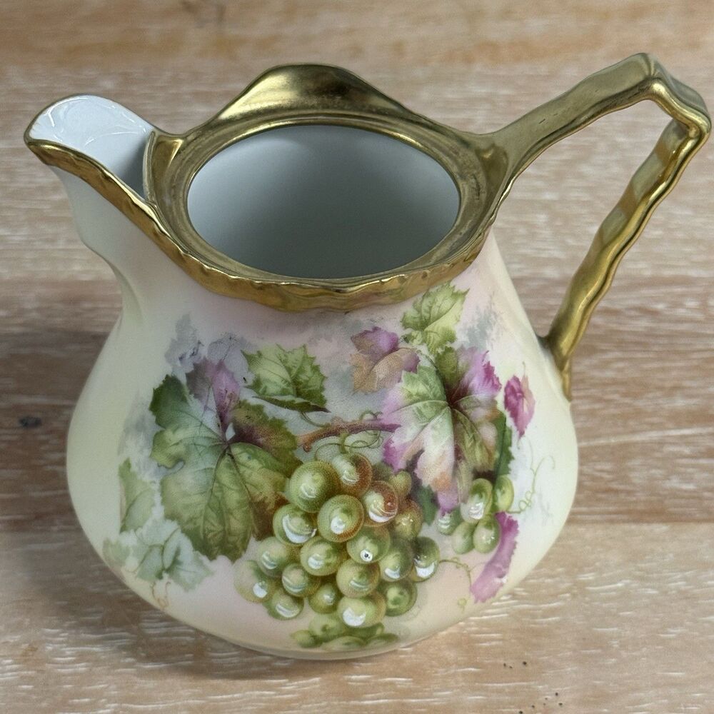 Antique Prussia Royal Rudolstadt Floral With Gold Gilt Trim Creamer, 3-1/2” Tall
